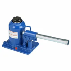Steel-bodied mechanical bottle jack with 20-ton load capacity, operated by a manual handle. Designed for high-clearance lifting tasks in vehicle maintenance, equipment repair, and construction settings where extra lift height is required.