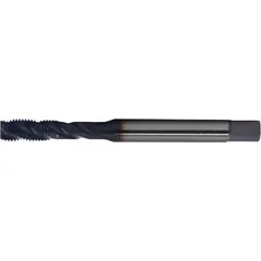 Spiral-flute tap designed for threading blind holes in steel and stainless steel. The spiral flute geometry pushes chips upward, preventing clogging and ensuring clean threads. Suitable for general manufacturing applications requiring reliable thread quality in blind-hole operations.