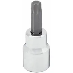 This Torx bit socket features a T30 tip size and a 3/8 in drive. The fixed insert design provides secure engagement with fasteners. Overall length is 1 7/8 in. Suitable for driving T30 Torx fasteners in assembly, maintenance, and repair tasks.