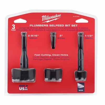 MILWAUKEE Plumber Self Feed Drill Bit Set: Hex, 6 5/8 in Overall Lg, Steel - Self-Feed Drill Bit Sets