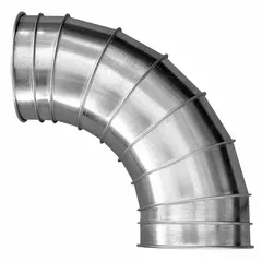 Steel elbow for 4-inch duct diameter with a 30° angle, 7 3/4-inch overall length, and 1-inch centerline radius. Used in ductwork systems to redirect airflow, suitable for ventilation and material handling applications.