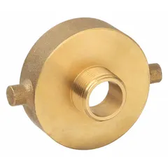 This straight, cast brass adapter connects 2-1/2 in NH female fire hose threads to 1 in NPT male pipe threads. Used in fire hydrant and standpipe systems to adapt hose connections for water supply applications.