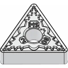 Triangle (T) indexable turning insert with negative rake geometry, designed for general turning, facing, and profiling operations on steel, stainless steel, and cast iron. Suitable for medium to heavy roughing cuts in industrial machining. Available in inch designation TNMG432MS and metric TNMG220408MS.