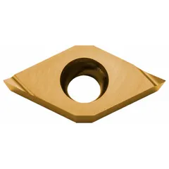Diamond indexable turning insert for precision machining of non-ferrous materials. Used in turning, facing, and boring operations to achieve high surface finish on aluminum alloys, copper, and plastics.