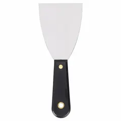 This standard scraper features a stiff, tapered carbon steel blade for removing paint, adhesives, gaskets, and other materials from flat surfaces. The straight polypropylene handle provides a secure grip for controlled scraping in maintenance, construction, and automotive tasks.