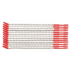 Clip-on wire markers with black-on-white nylon labels, legend N to Z, 390 labels per pack. Rated for -30°F to 251°F. Used for identifying wires and cables in electrical panels, machinery, and control systems.