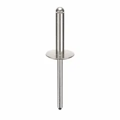 Inch-series blind rivet with a large flange head for distributing load over softer materials. Overall length 2-1/4 in, body length 59/64 in, diameter 0.183 in. Plain finish. Supplied in a 250-piece pack. Suitable for sheet metal assembly and general fabrication.