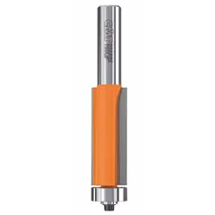 Carbide-tipped flush-trim profile router bit with a 3/4 in cutter diameter and 2 flutes. Designed for trimming laminate, veneer, or solid wood flush with a substrate, following a template or bearing for clean edge finishing in cabinetry and woodworking.
