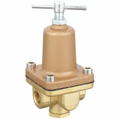 This brass water pressure regulator reduces and stabilizes incoming water pressure to a set range of 1 psi to 25 psi. It features 3/8 in NPT x NPT connections and is used in plumbing and irrigation systems to protect downstream equipment from pressure surges.