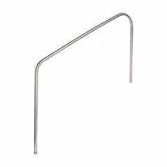 Fixed-leg pool stair rail with two bends, constructed from 304L stainless steel with an electropolished silver finish. Measures 64 5/8 in height, 48 in width, with a 1.9 in diameter and 0.109 in thickness. Designed for pool entry and exit in commercial or residential settings.