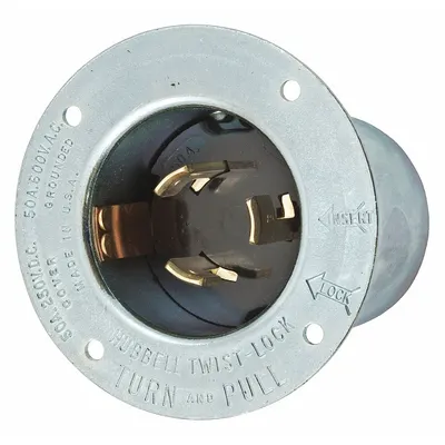 HUBBELL Locking Inlet: Non-NEMA, Silver, 250V DC/600V AC, 50 A, 3 Pole - General Purpose Inlets