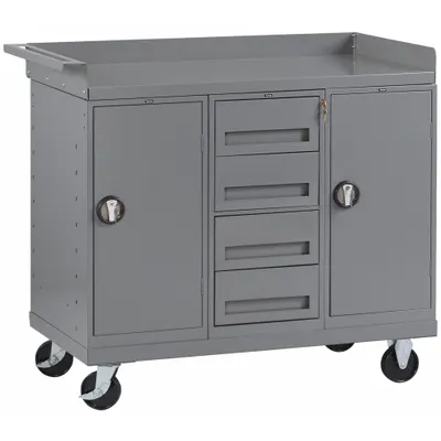 TENNSCO Mobile Cabinet Workbench: 38 in x 25 in, Steel, 1,000 lb Overall Load Capacity - Mobile Cabinet Benches with Drawers & Shelves