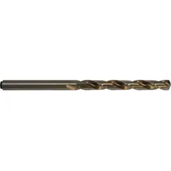 This 29/64" (0.4531") taper-length drill bit features a straw/bronze cobalt finish and a tang shank for secure chuck retention. The 118° notched point reduces walking on curved surfaces. Cobalt construction provides heat resistance for drilling deep holes in metals such as stainless steel in industrial machining and maintenance applications.