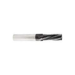 CLEVELAND helical-flute thread mill for 9/16"-18 UNF threads. Made of TiAlN coated carbide with 4 flutes. Used for cutting internal or external threads in CNC machining operations on steel, stainless steel, and alloys.