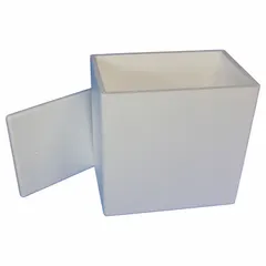 White corrugated cardboard box with a 0.75 in thick Styrofoam insert. Used for temperature-sensitive shipments requiring a lightweight, disposable insulated enclosure.