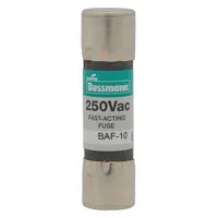 BUSSMANN Fuse: BAF Series, Midget, Fast-Acting, 1.5 A, 250 V AC, 13/32 in x 1 1/2 in, Non-Indicating (MPN BAF-1-1/2)