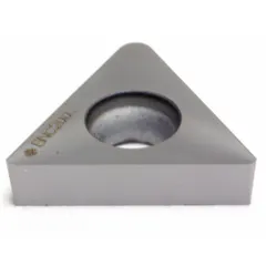 Triangle (T) indexable turning insert for turning operations on lathes. The triangular shape provides three cutting edges for general machining, finishing, and light roughing. Models NC-TCGA21.51 and NC-TCGW110204 are included.