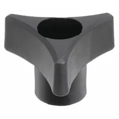 This three-arm knob features a snap-lock mechanism for quick tool-free adjustment and clamping. Constructed of black plastic with a 1.75-inch diameter and 1/4-inch thread, it provides a secure grip for manual positioning on machinery, jigs, and fixtures.