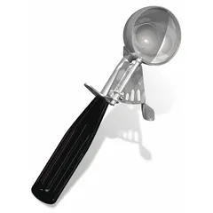 This #30 thumb disher from CRESTWARE has a 1.3 oz capacity and a 1 7/8 in bowl diameter. It is constructed with 18-8 stainless steel and plastic, and is NSF Certified for foodservice use. Commonly used for portioning cookie dough, batter, or mashed potatoes in commercial kitchens and bakeries.