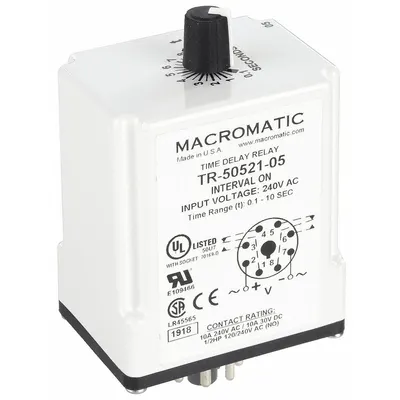 MACROMATIC Single Function Time Delay Relay: Socket Mounted, 240V AC, 10 A - Socket-Mounted Relays
