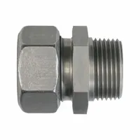 This stainless steel compression fitting from BRENNAN INDUSTRIES Series D7404 is a metric flareless bite type design for connecting 8 mm OD tube to 2 mm OD tube with a 1/8 in pipe thread. It provides a bite-type seal suitable for industrial tubing connections in hydraulic, pneumatic, and instrumentation systems