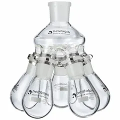 Colorless, round glass distilling flask with 50 mL capacity. Features a 24/40 compatible stopper size. Used for solvent removal and concentration in rotary evaporation applications.