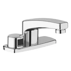 Brass construction with chrome finish. Single-post design with plug-in power. Includes quick connect fittings and back-check tee. Suitable for automatic, touch-free operation in commercial restrooms.