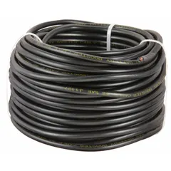This cut-to-length jumper cable from WESTWARD features 8-gauge wire and a 100-foot length, with a black jacket. Rated for 24 A maximum current, it is suitable for temporary battery connections in automotive and maintenance applications where custom cable lengths are required.