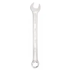 This SAE 6-point combination wrench is made from alloy steel with a chrome finish. It has a 13/16 in head size and a 10 5/8 in overall length with an offset design. Suitable for tightening or loosening fasteners in industrial maintenance, machining, and assembly applications.
