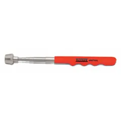 Telescoping magnetic retrieval tool with a rigid, straight plastic body and a high-visibility design. Magnet pull capacity ranges from 10 to 19.9 lb. Used for retrieving ferrous metal objects from confined or hard-to-reach areas in maintenance and repair tasks.