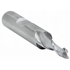 High-speed steel square end mill with 3/16" cutting diameter, 7/16" length of cut, and 2-3/8" overall length. Two-flute design for slotting, profiling, and contouring in ferrous and non-ferrous materials. Suitable for general machining applications in maintenance, fabrication, and production.