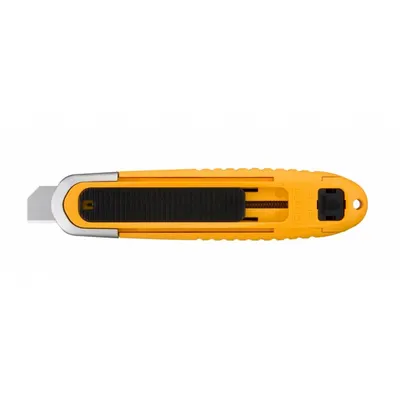 OLFA Safety Knife: 6 in Overall Lg, Textured, 2 in Overall Wd, Plastic, Black/Yellow - Fully Automatic Retracting Utility Knives