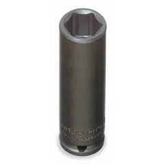 This 1/4" drive impact socket features a 9/32" SAE 6-point deep design with a 2" overall length. The black oxide finish provides corrosion resistance. Suitable for heavy-duty fastening and loosening tasks with impact tools in automotive and industrial settings.