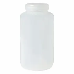 Polypropylene Wide Mouth Round Lab Bottle, 4 L (135 fl oz), Colorless, Closure Included, Unlined