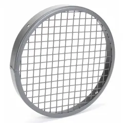 This steel inlet guard features a baked enamel finish and 1/2 in wire spacing. It includes mounting hardware and is OSHA compliant. Designed to protect fan or blower inlets in ventilation systems.
