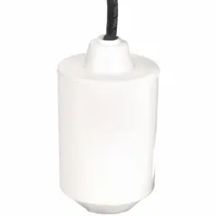 This tether float switch is designed for pump-up applications with a normally closed configuration. It activates when tilted 45° below horizontal and operates at 115V AC. The housing is made of ABS, and the cord length is 15 ft. Suitable for liquid level control in sump, effluent, and wastewater systems.