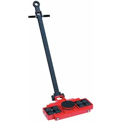 This machine roller is designed for moving heavy machinery and equipment in industrial facilities. It features a 6 3/4 in L x 6 3/4 in W platform with (8) swivel rollers and a 4 1/4 in deck height. The front- and rear-support type provides stable load handling during relocation or maintenance tasks.