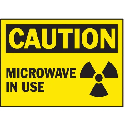 BRADY Label: Polyester, Adhesive Sign Mounting, 3 1/2 in x 5 in Nominal Sign Size - Caution: Microwave In Use Signs