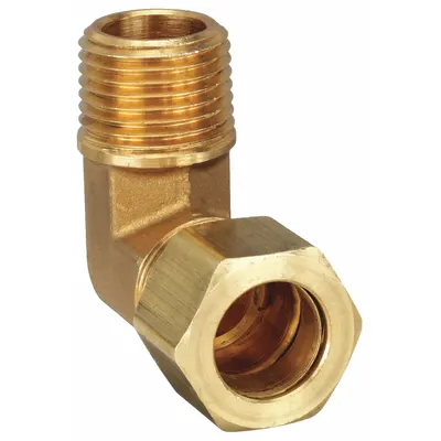 PARKER Compression Fitting Elbow: 3/8 in OD x 1/2 in Pipe Fitting Size, Compression x MNPT - Standard Sleeve Brass Compression Fittings