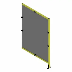 This unassembled wire mesh panel add-on kit is designed for use with T-slot framing systems to create enclosures, partitions, or guarding. It features a yellow powder-coated/PVC-coated frame and a black mesh panel with square openings. The kit measures 84 inches high by 12 inches wide by 5 1/2 inches deep.