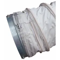 Canvas ducting with high-temperature material for directing heated air from direct-fired portable gas remediation and tent heaters. Overall diameter 20 in, thickness 1/16 in. Used to distribute airflow in construction drying, remediation, and temporary heating applications.
