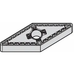 Diamond indexable turning insert for precision machining of non-ferrous materials, composites, and abrasive alloys. Used in turning, boring, and profiling operations to achieve fine surface finishes.