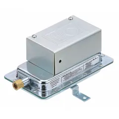 Fixed set-point air pressure switch with auto reset function. Features SPST contacts, 0.05 in wc set point, and 1/4 in barb connection. Housed in a conduit box and operates at 115V AC. Used to sense air pressure changes in HVAC systems for airflow or draft proving.