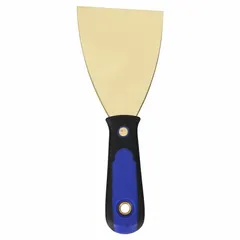 Standard scraper with a stiff, tapered brass blade for general scraping tasks such as removing paint, adhesive, or gasket material from flat surfaces. Handle made of polypropylene/TPR for a comfortable grip.