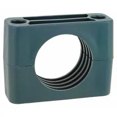 Replacement insert for Beta Clamps, designed to secure and cushion a single hydraulic or pneumatic line. Features a ribbed steel clamp with a polypropylene cushion to reduce vibration and wear in industrial piping systems.