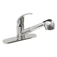 DOMINION FAUCETS Low Arc Pull Out Kitchen Faucet: Silver, Cast Brass, Single-Post, Deck, 1 Handles (MPN 77-2110)