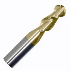 Carbide ball end mill with ZrN coating, designed for machining aluminum and non-ferrous materials. Features 2 flutes, 7/16" mill diameter, 1" length of cut, and 2-3/4" overall length. The coating reduces built-up edge and improves chip evacuation, while the ball nose creates contoured surfaces and 3D profiles.