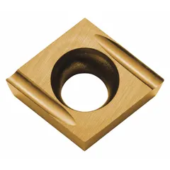 Diamond indexable turning insert for precision machining of non-ferrous materials such as aluminum, copper, and plastics. Suitable for turning, boring, and profiling operations requiring high surface finish. CCGT geometry designed for finishing applications.