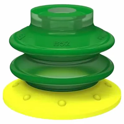 PIAB Vacuum Pad: Plain Pad without Adapter, 2.09 in Pad Dia, Polyurethane, Yellow - Multi-Bellows Type Packaging Industry Vacuum Pads