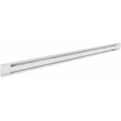 Residential-grade electric baseboard heater with conventional white housing. Operates at 208/240V AC and delivers 1504W or 2000W output. Thermostat not included; requires separate wall or built-in thermostat for temperature control. Suitable for supplemental or primary heating in homes and light-commercial spaces.